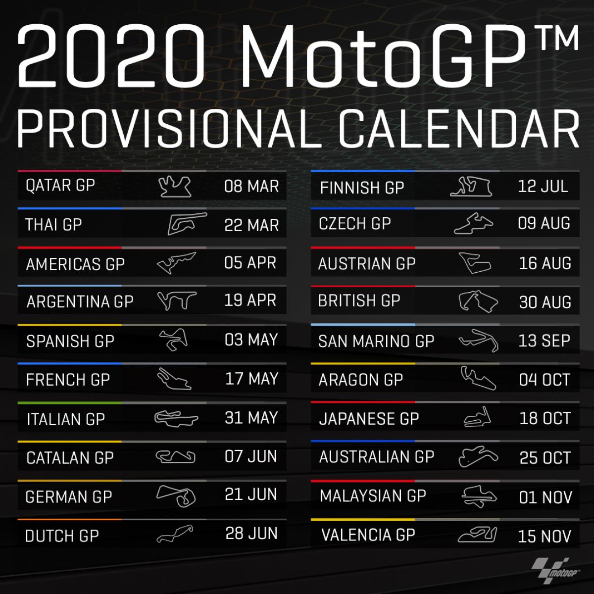 MotoGP Calendário provisório de 2020 é divulgado. Veja as mudanças