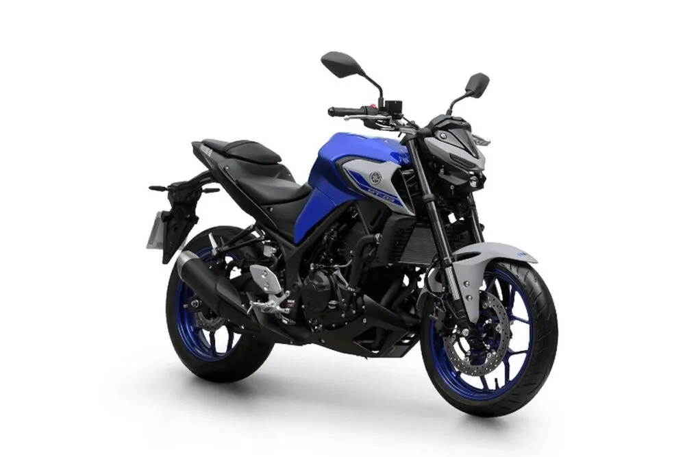 yamaha mt-03 abs 2022 azul frontal lateral direita
