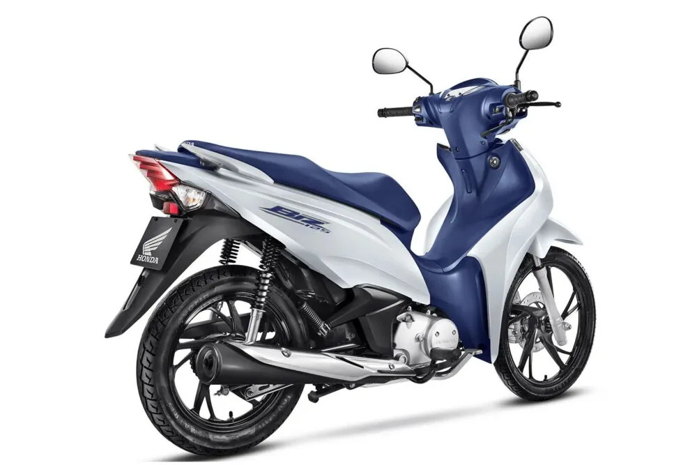 honda biz 125 2022 azul e branco traseira